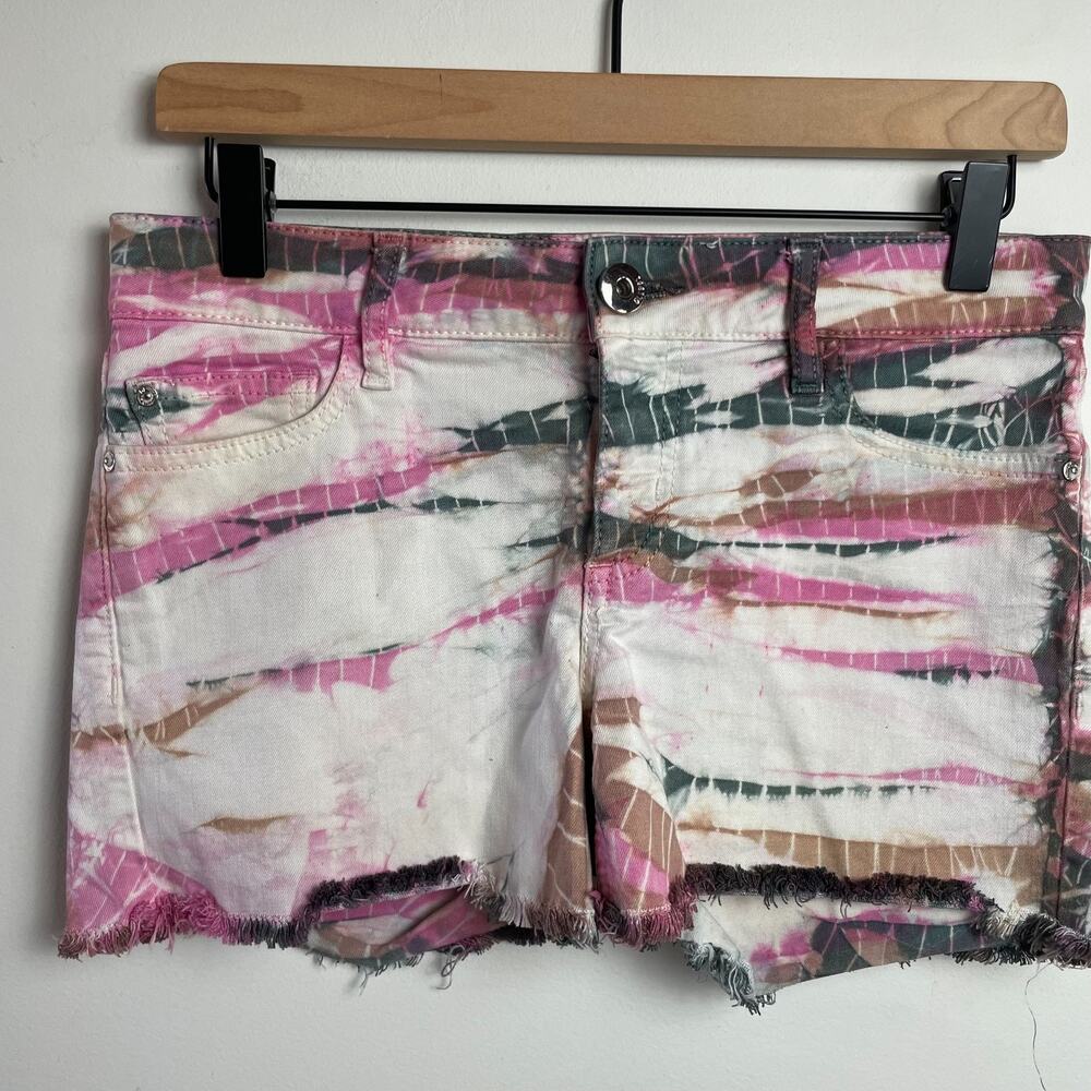DL1961 Abstract Tie Dye Denim Shorts Sz 26 Frayed Boho Festival‎ Y2K Indie